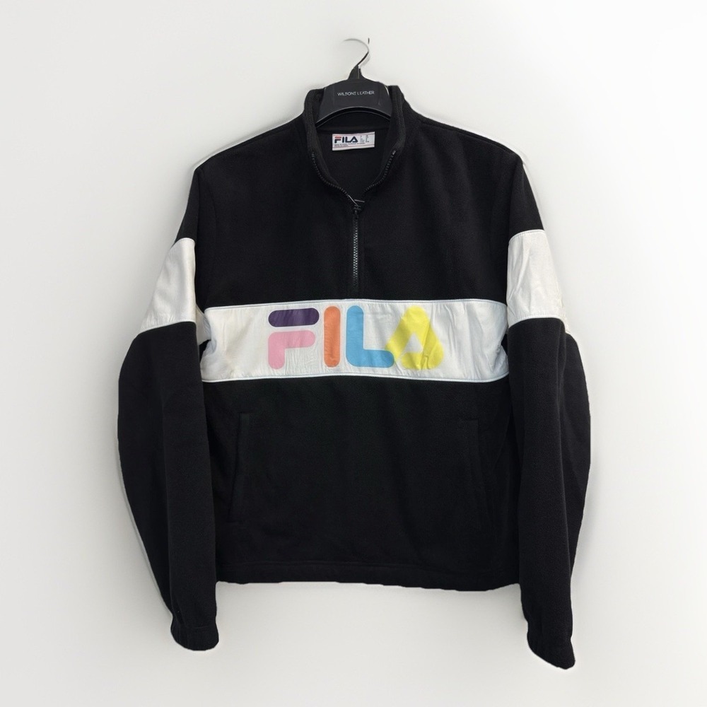 FILA Retro Quarter Zip Fleece Pullover Women's L Colorblock Logo Streetwear Cozy